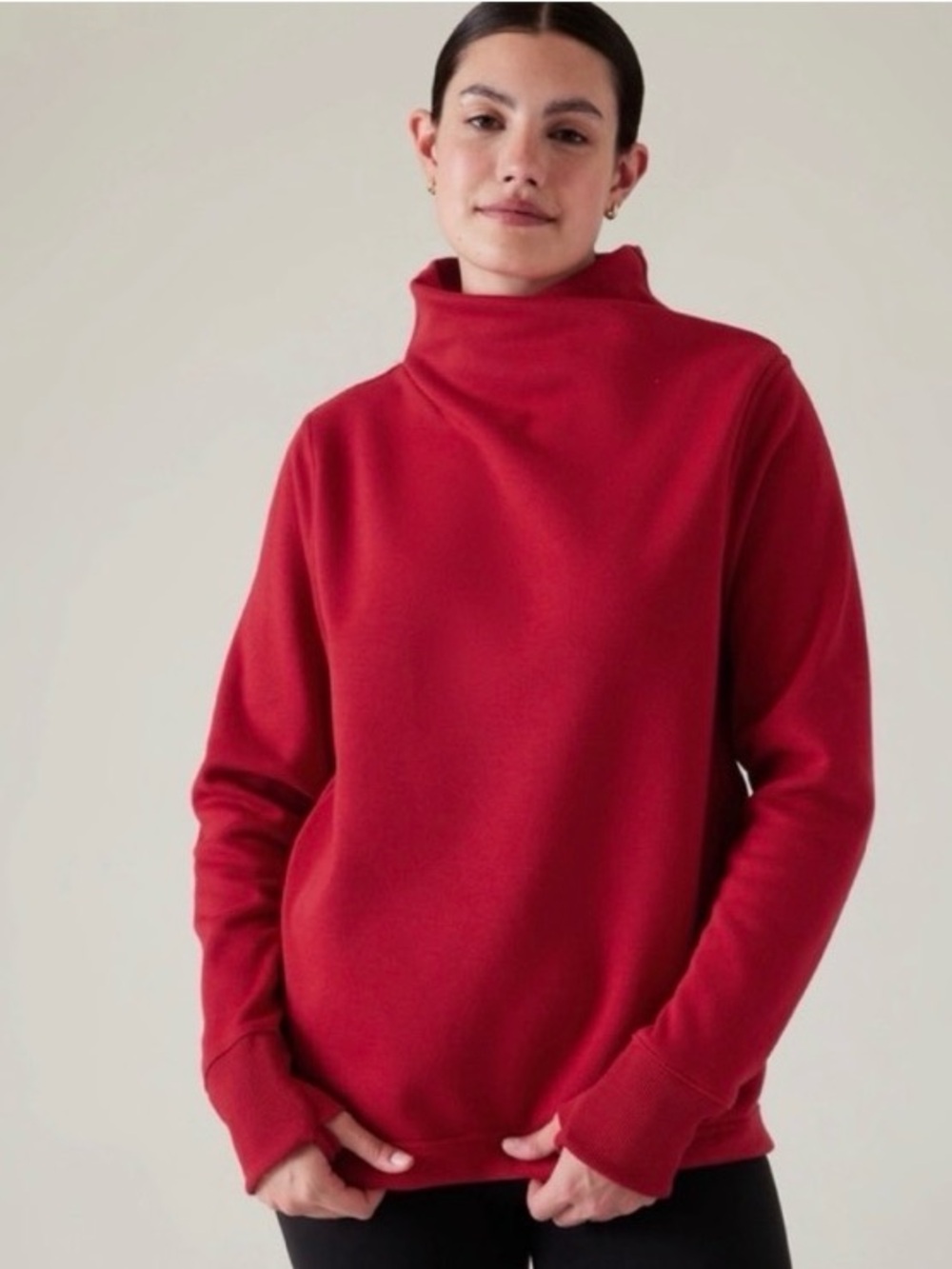 Athleta Cozy Karma Twist Neck Sweatshirt in Clover Berry Candy Red Athleisure